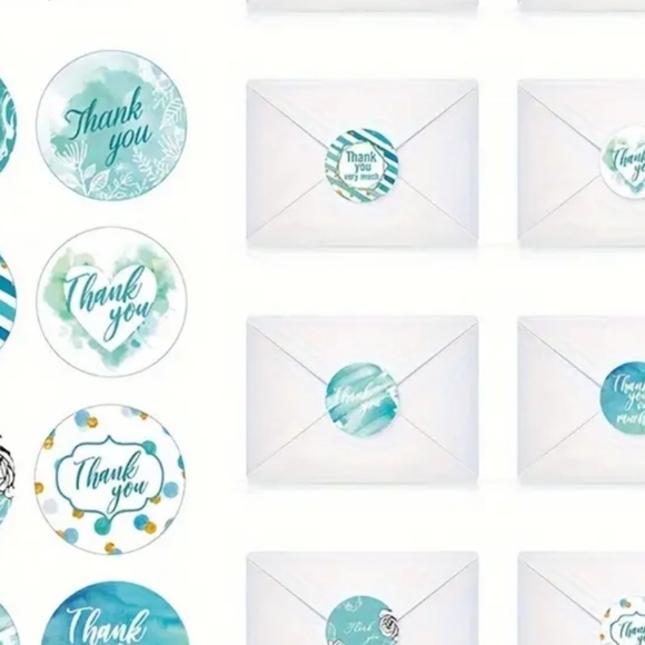 500pcs 1" Blue Fresh Pattern Round Thank You Stickers - Picture 4 of 5